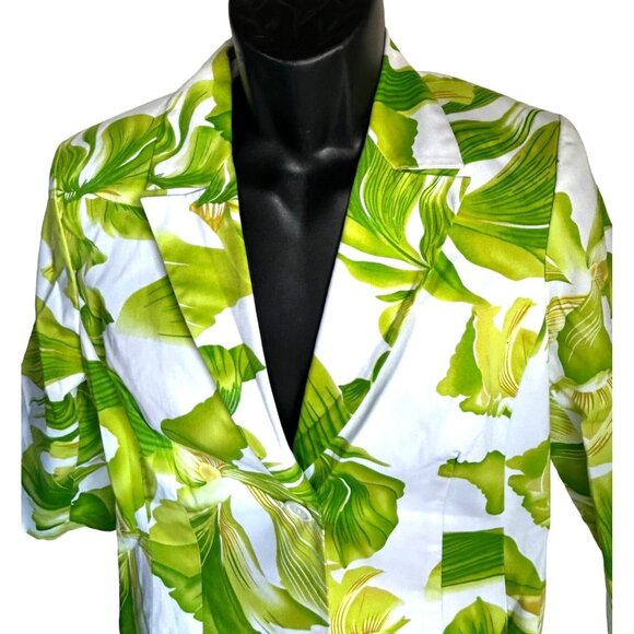 Tropical Leaf Print Womens Blazer Jacket - 3/4 Sleeve - Button Closure - Stylish - Picture 4 of 10